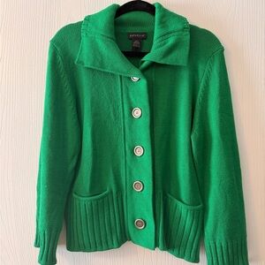 Rafella | Green Button-Front Women's Sweater Jacket